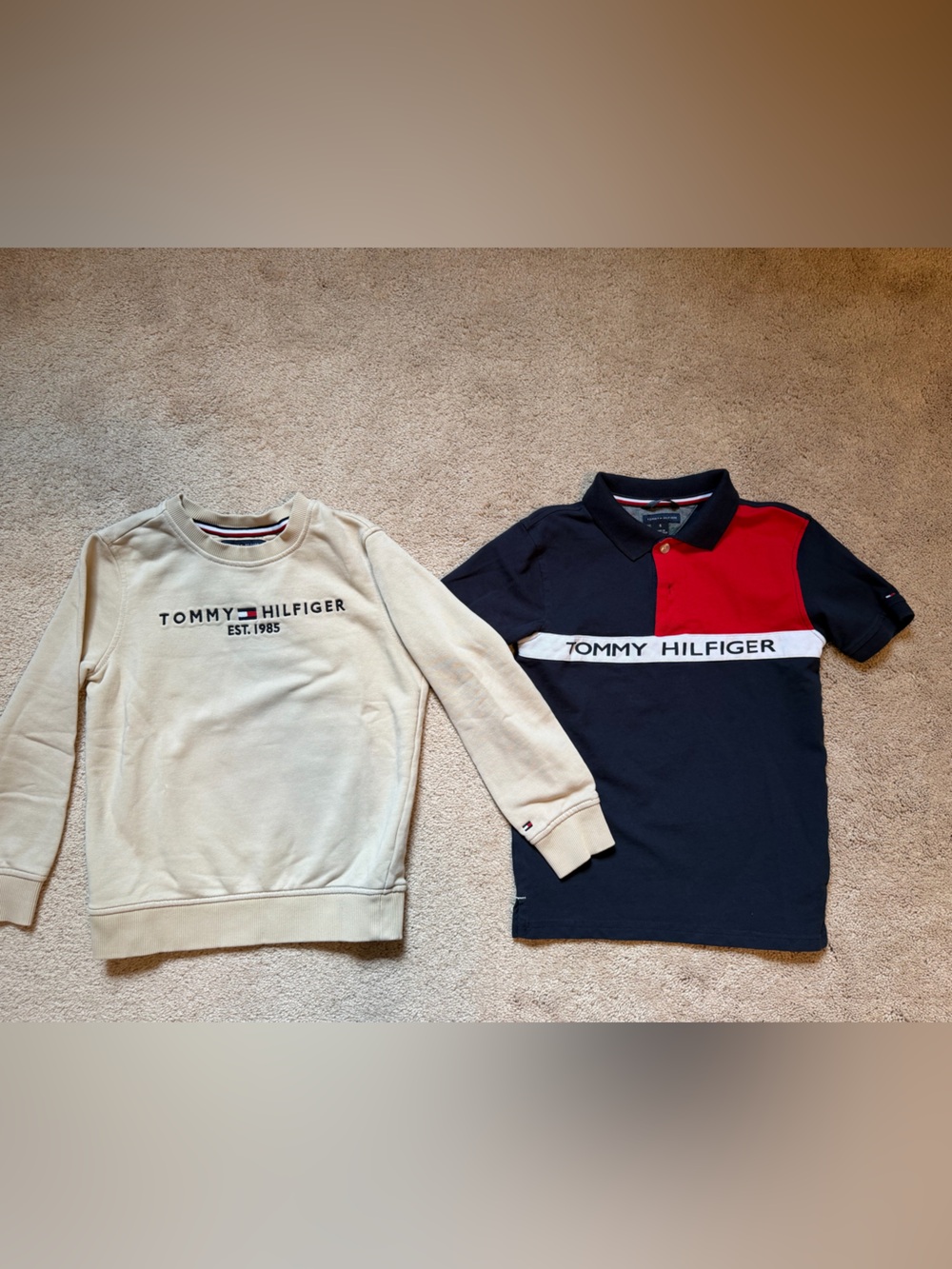 Tommy Hilfiger Navy & Red Boys' Polo with White Logo Stripe